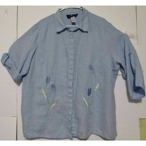 Sag Harbor Women's Blue Hidden Button Half Sleeve